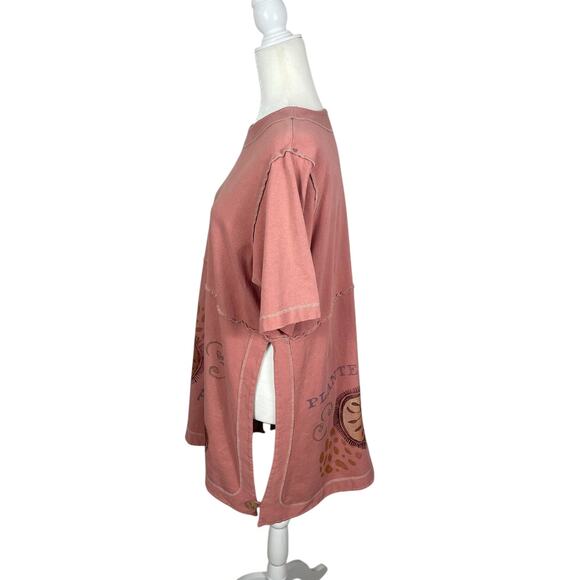 Blue Fish Organic Cotton Hand Painted Tunic Top Peach Size 1 Art To Wear Artsy - Picture 5 of 15
